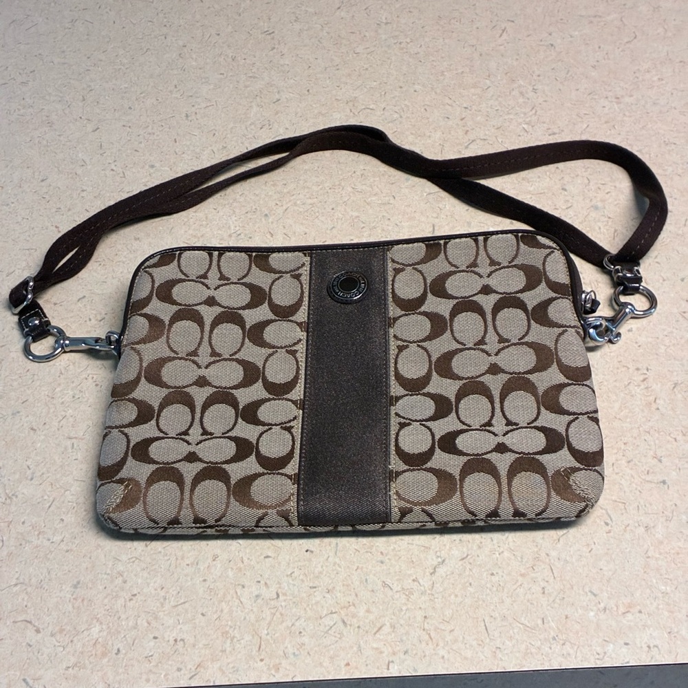COACH SIGNATURE CROSSBODY TABLET IPAD STRIPE MESSENGER BAG - Picture 3 of 3